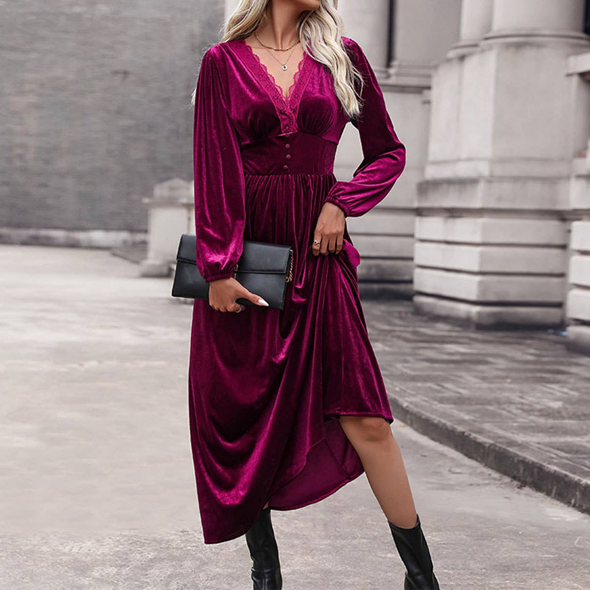 VELVET LONG DRESS LACE GOWN LONG DRESS