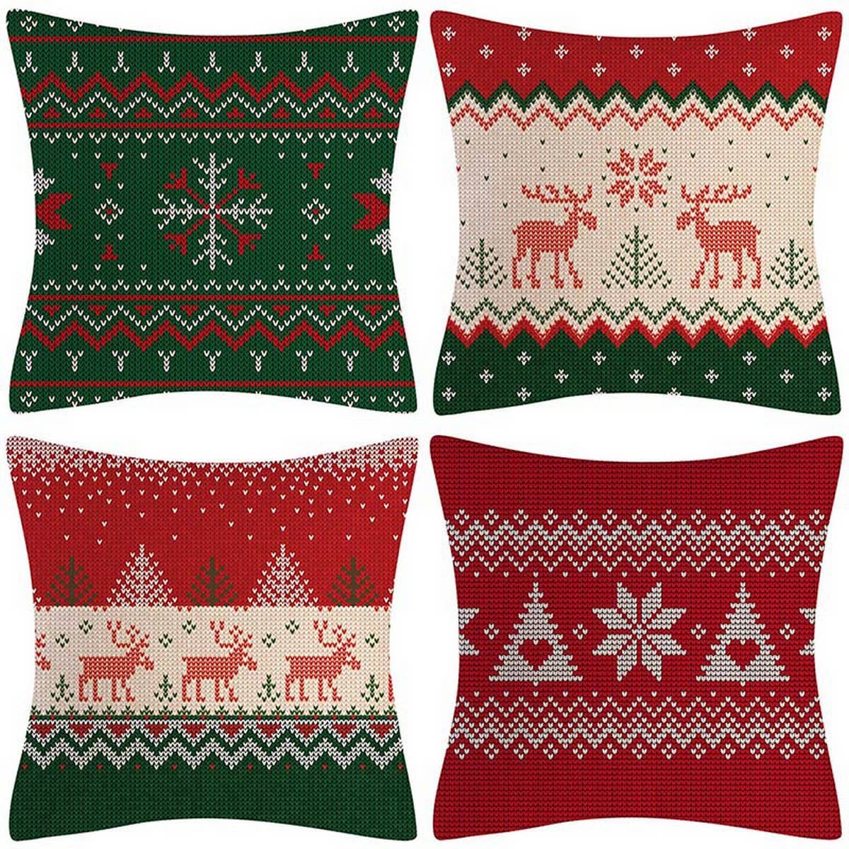 CHRISTMAS WOOL KNITTED STYLE RED PILLOWCASE
