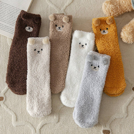 EMBROIDERED CARTOON BEAR LINT-FREE SOCKS