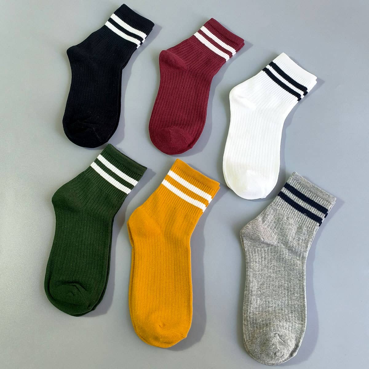 2-Stripe Cotton Mid Socks for Women, Wholesale_CWMS070