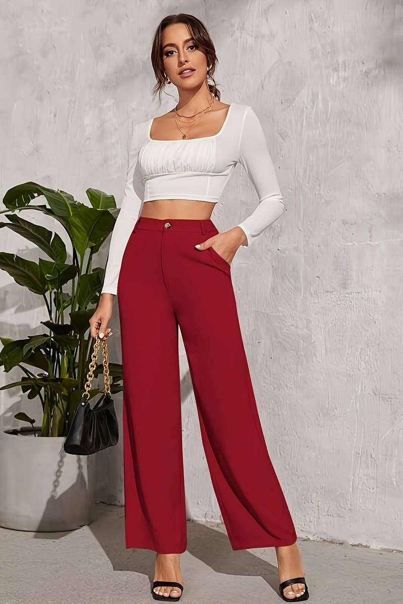 CWBLP2079_SOLID HIGH WAIST SLIM COMFORT DRESS PANTS