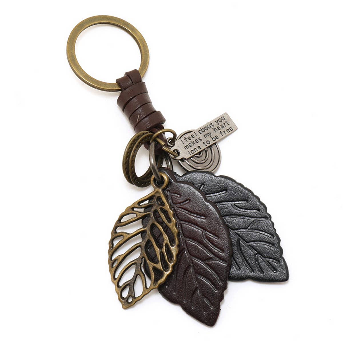 CREATIVE RETRO LEAF LEATHER CAR KEYCHAIN