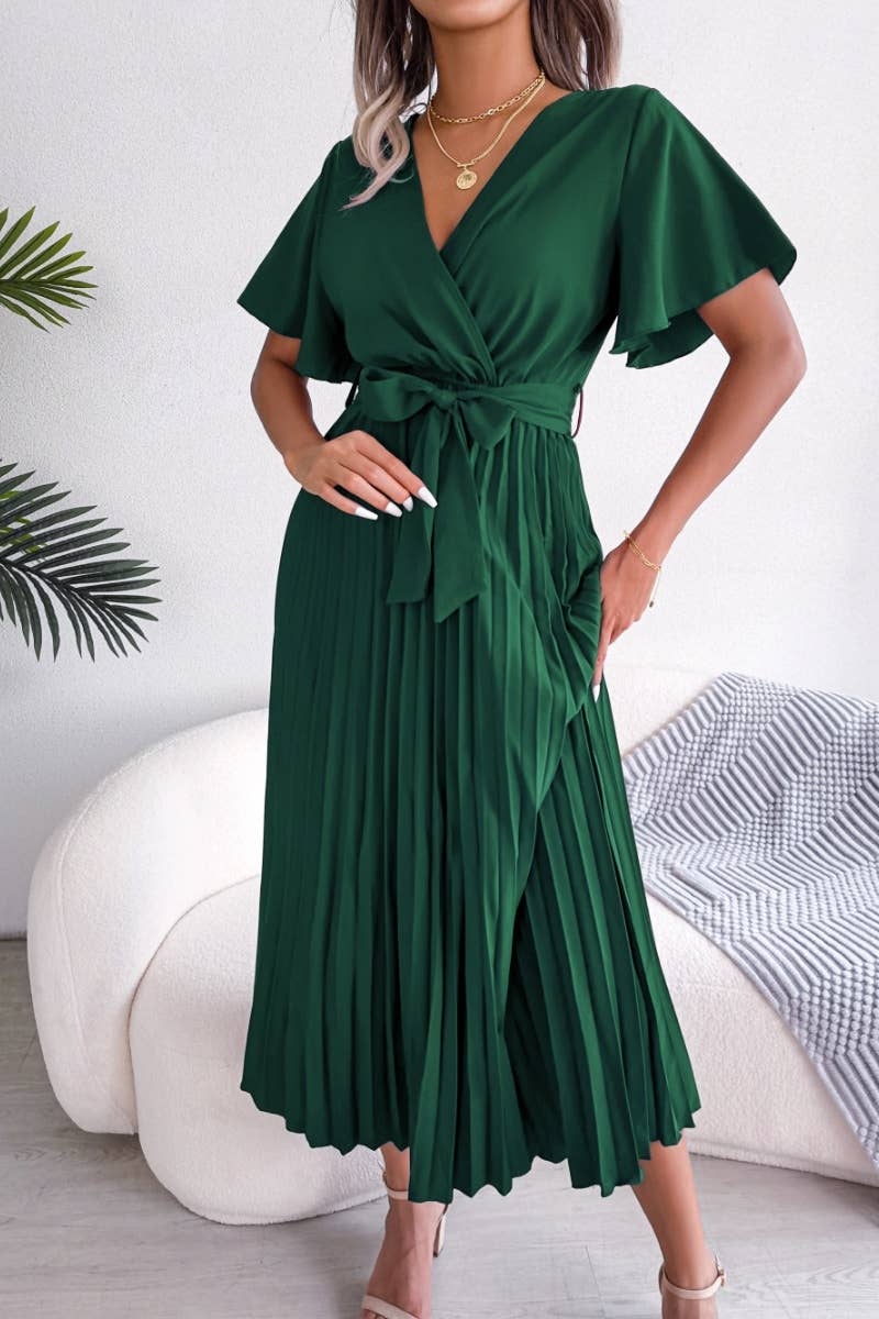 CWDMD2625_SUMMER CROSS V-NECK FULL PLEATED DRESS