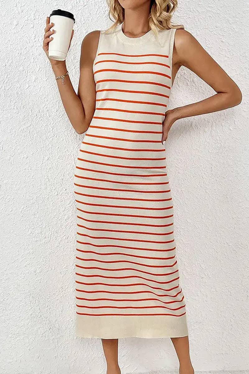 CWDMD4848_SPRING AND SUMMER SLIM STRIPED FASHION DRESS