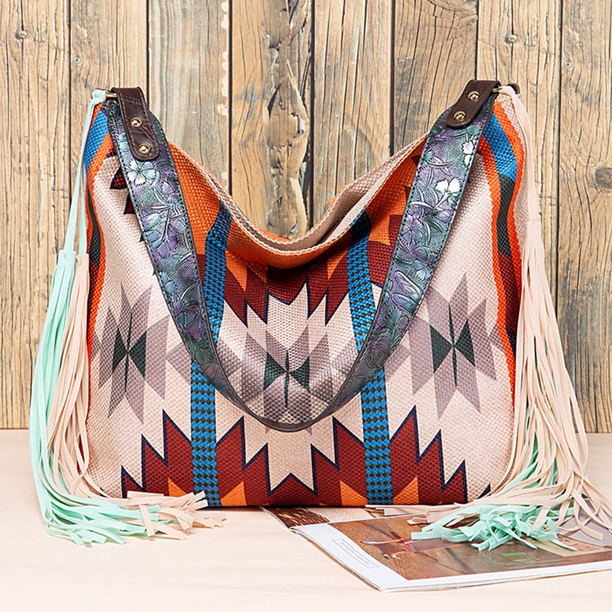 WOMEN CANVAS ETHNIC TRAVEL TASSEL BAGS_CWAB0560