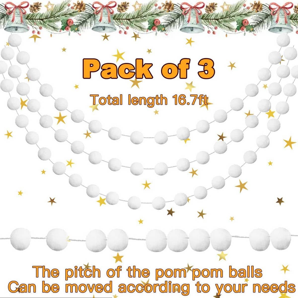 CWMM10233_3PCS WHITE POM POM GARLAND VALENTINE¡¯S DAY DECOR