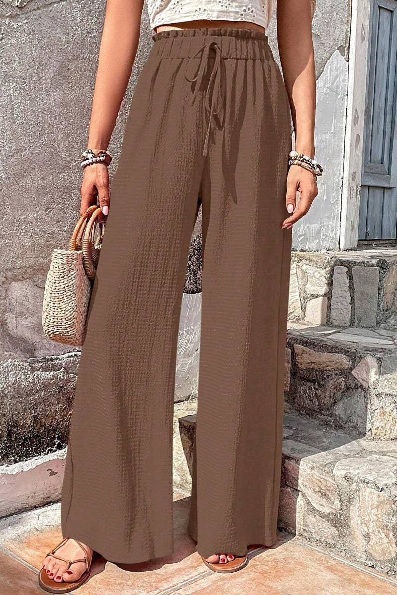 CWBMP0142_SUMMER CASUAL BUBBLE PLAID WIDE-LEG PANTS
