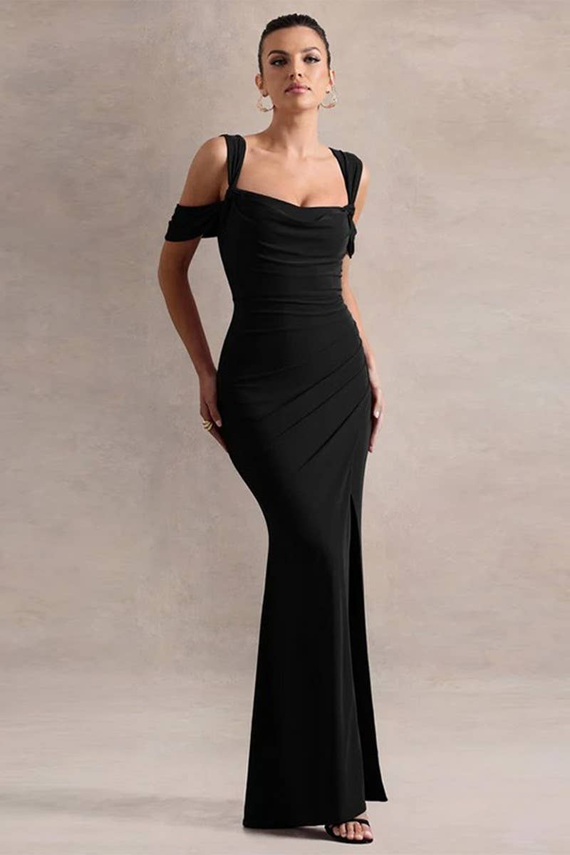 CWDMD5041_SLEEVELESS SPLIT  SLIM FIT EVENING GOWN DRESS