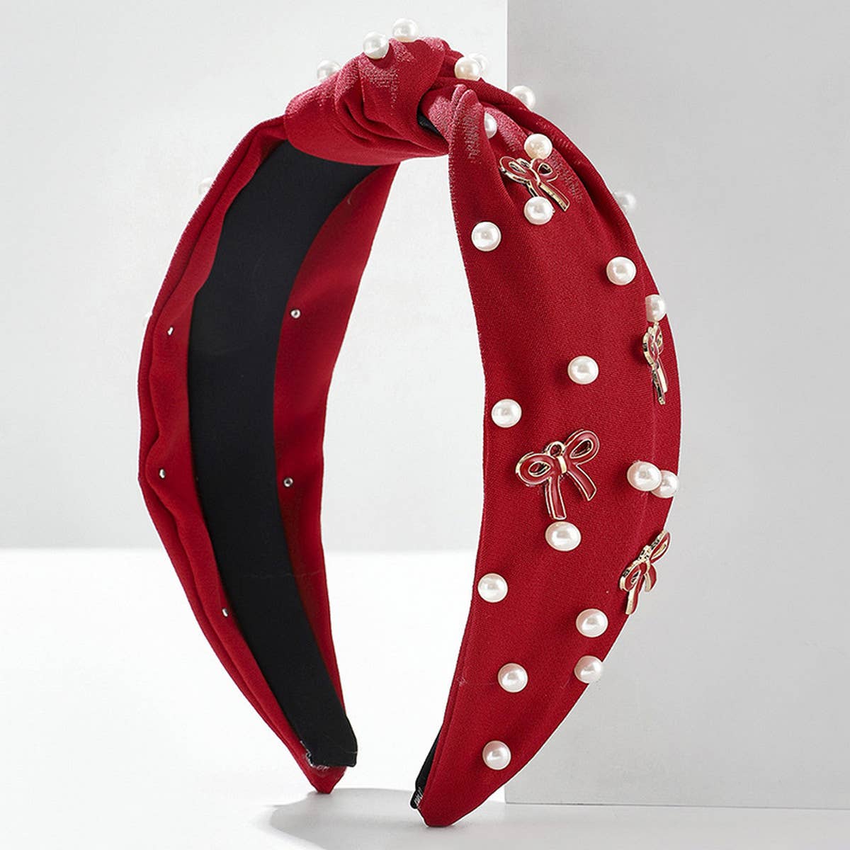 SOLID COLOR PEARL BOW KNOTTED WIDE BRIM HEADBAND_CWAHA2606