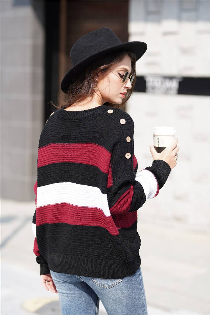 INTERCOLOR PATCHWORK PULLOVER LOOSE SWEATER