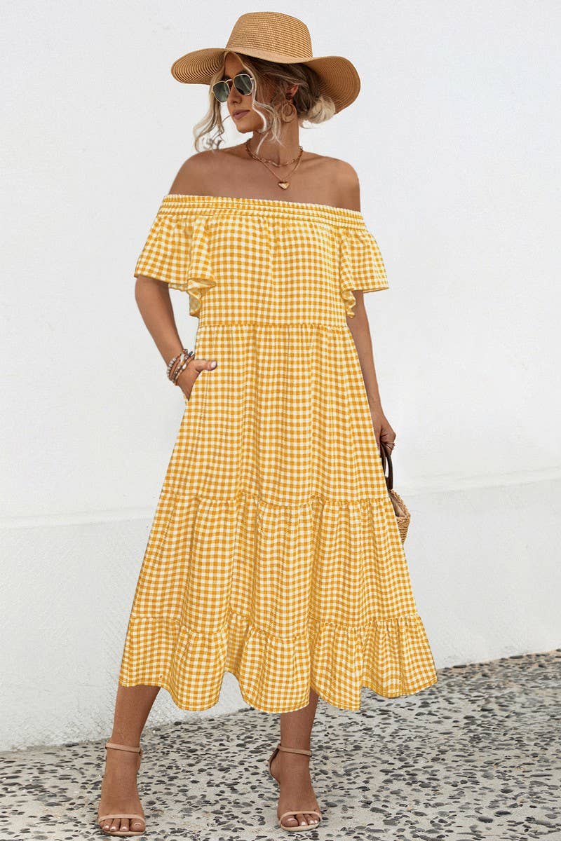 CWDMD4606_SUMMER SEXY ONE SHOULDER PLAID DRESS