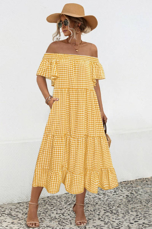 CWDMD4606_SUMMER SEXY ONE SHOULDER PLAID DRESS