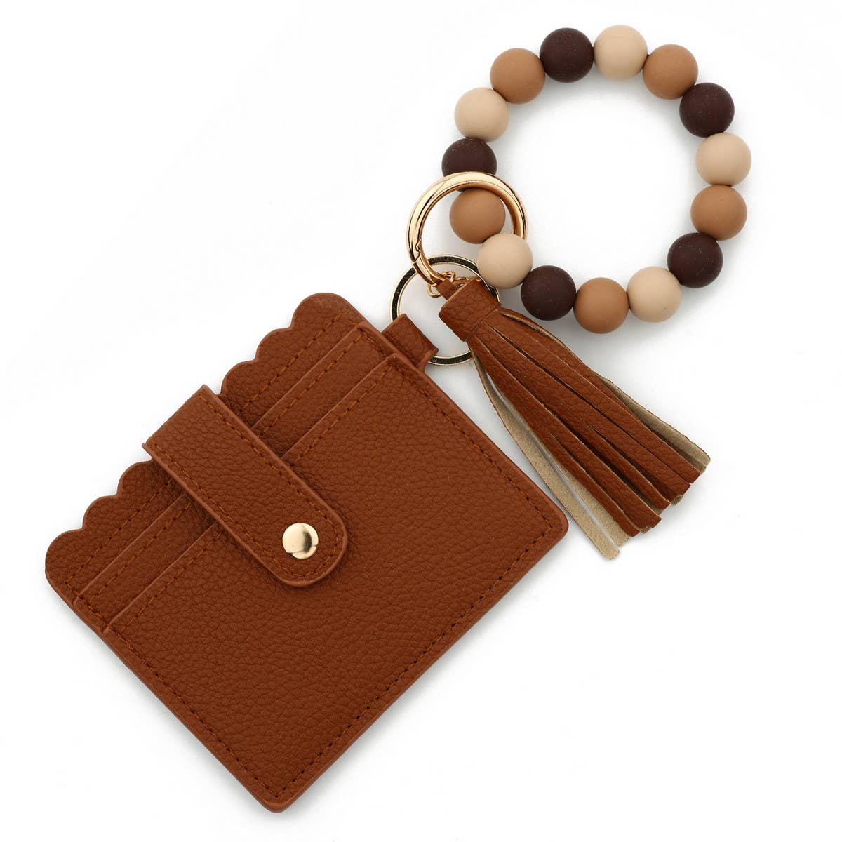 Solid Color PU Wallet with Bead Bracelet&Keychain_CWAB4959