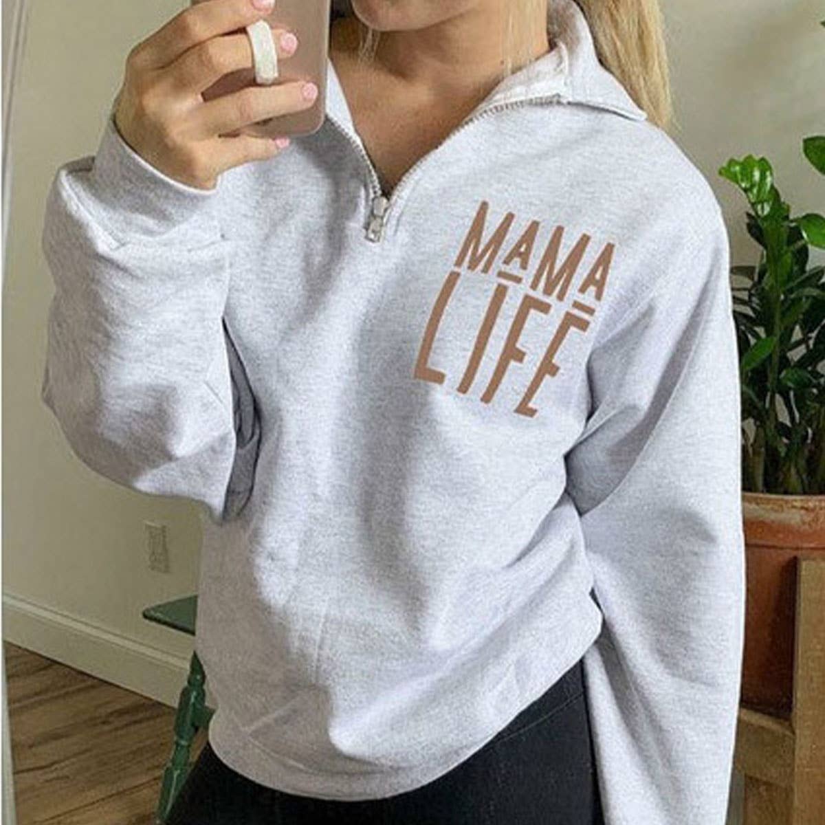 STYLISH MONOGRAM PRINT HALF-ZIP PULLOVER HOODIE