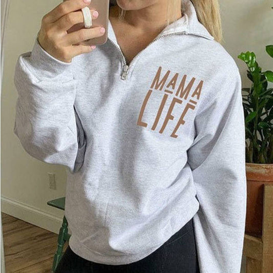 STYLISH MONOGRAM PRINT HALF-ZIP PULLOVER HOODIE