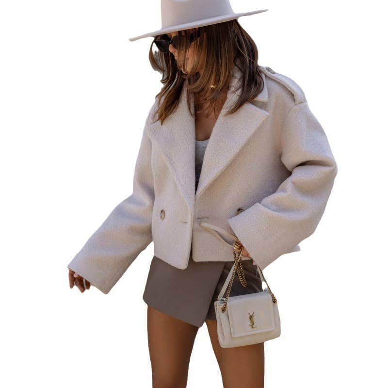 Tweed jacket with suit collar checkered print