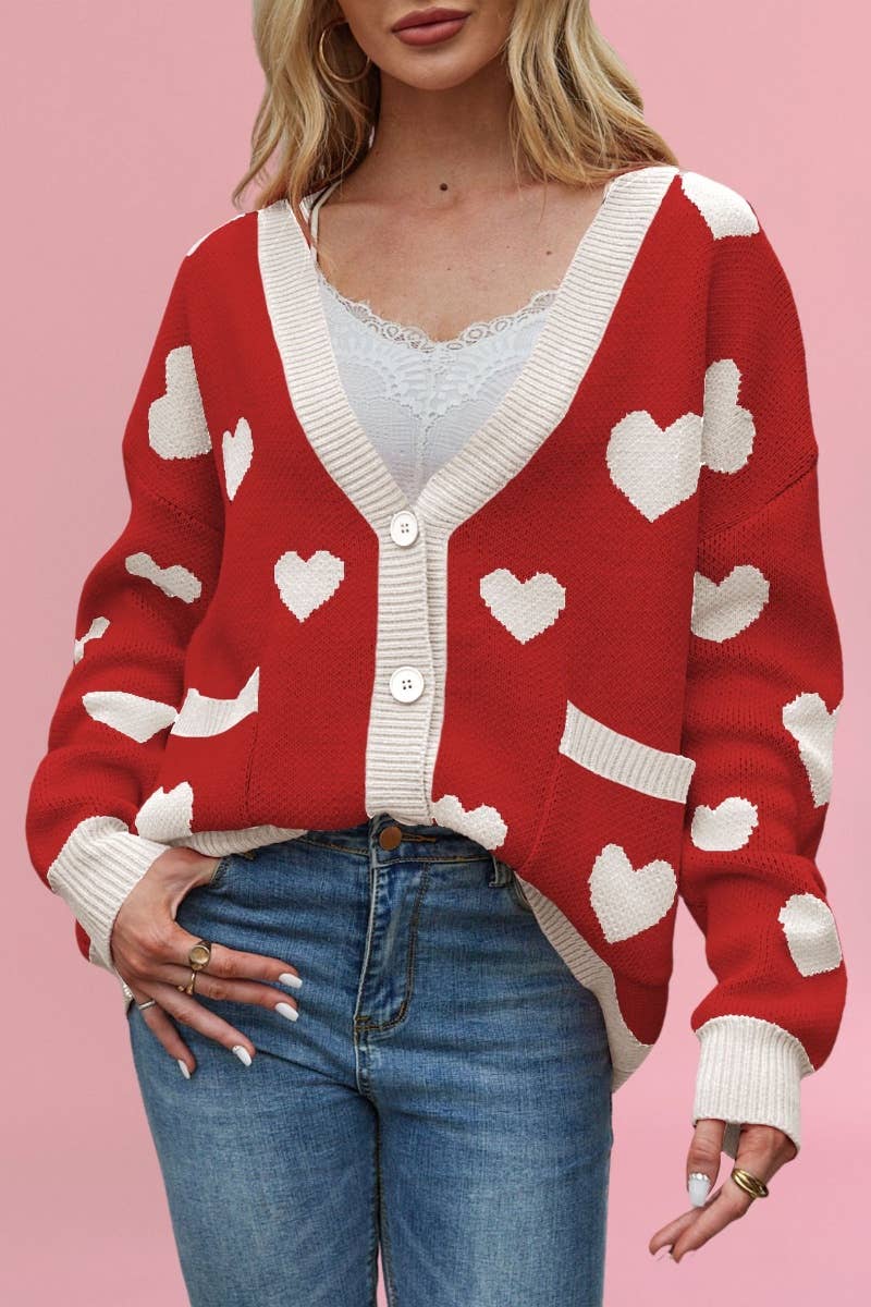 CWOCAL1824_V-NECK LOVE BUTTON UP SWEATER CARDIGAN