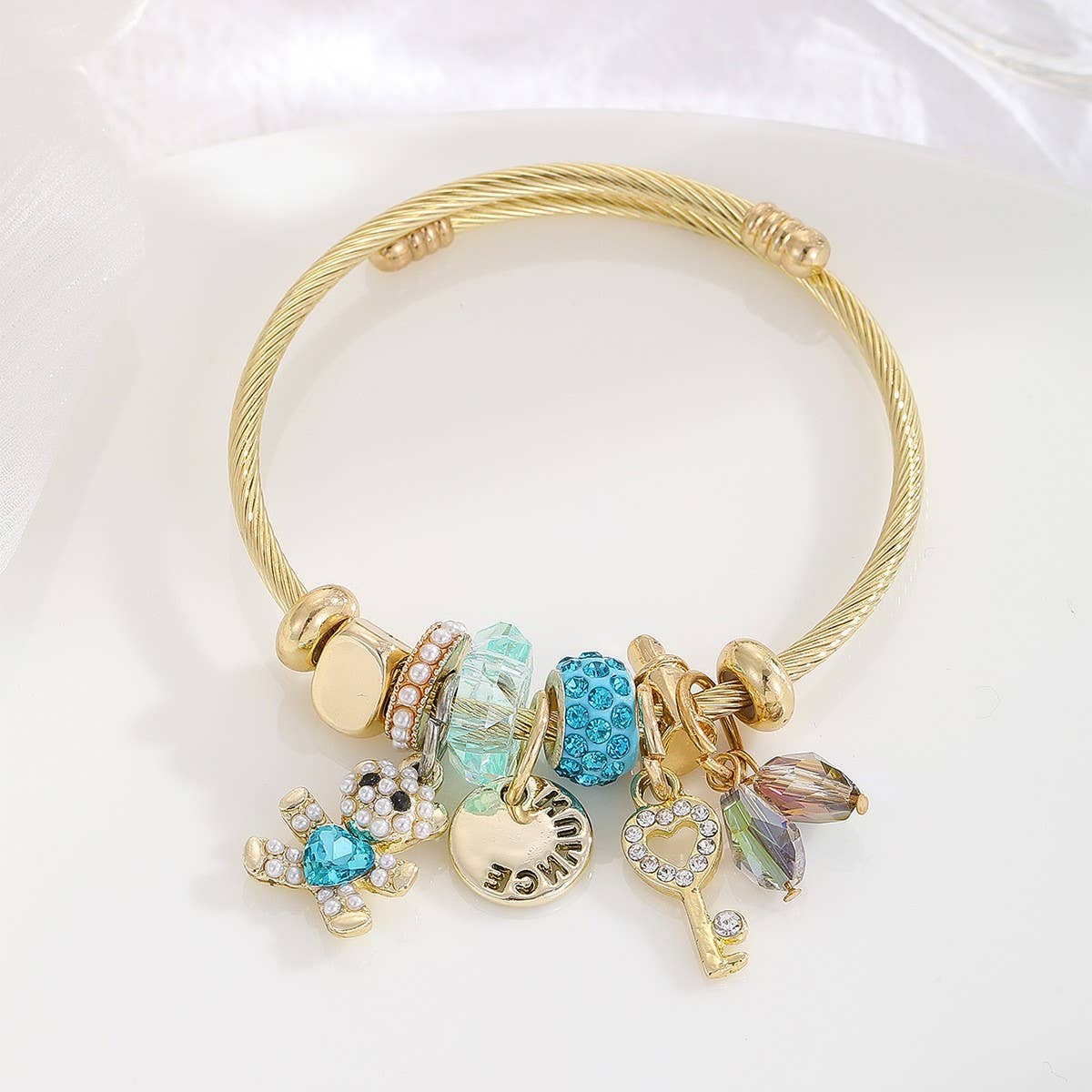 Elegant Alloy Couple Bracelet with Crystal Pendant