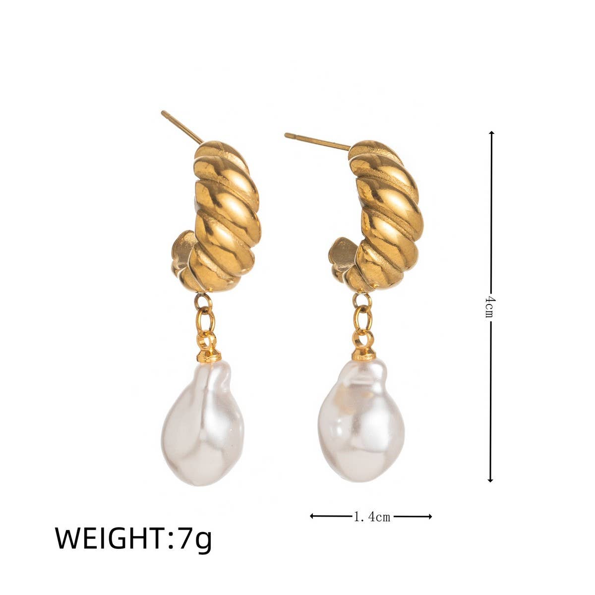 Minimalist Irregular Pearl Earrings 18K Gold Steel