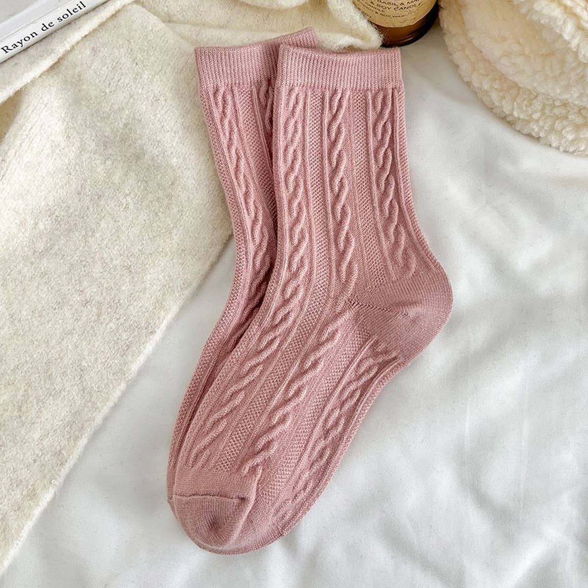SOLID COLOR RETRO TWISTED DIAMOND WARM PILE SOCKS_CWMS1063