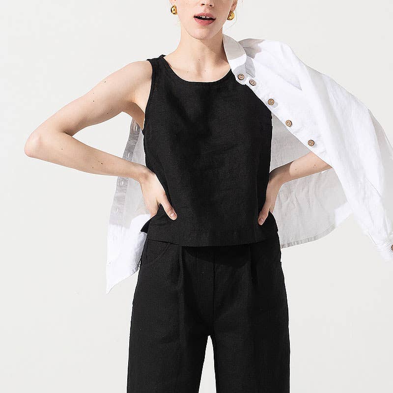 LINEN SLEEVELESS WAISTCOAT