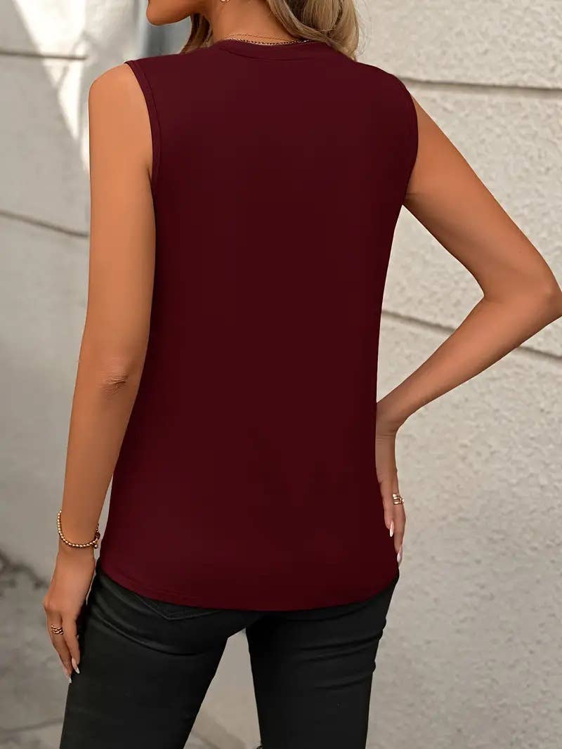 SOLID COLOR CREW NECK SLEEVELESS TANK TOP