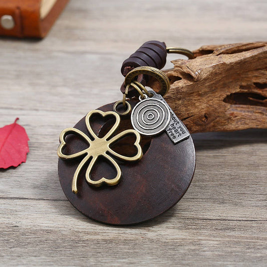CREATIVE LOVE GRASS WOVEN LEATHER KEYCHAIN