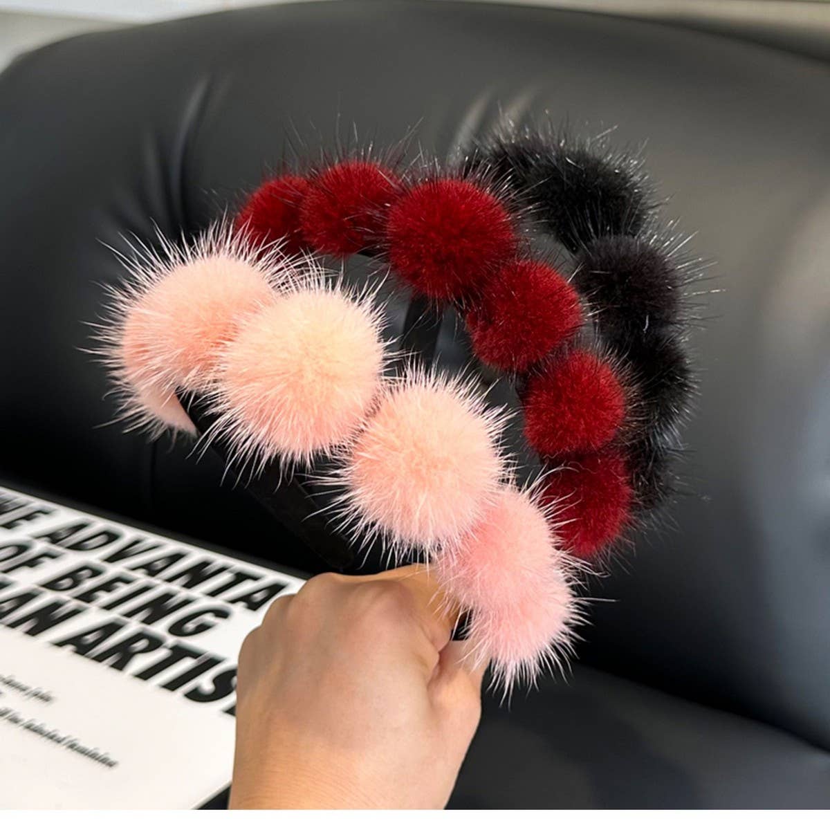 CUTE REAL MINK FUR BALL HEADBAND FUR HEADDRESS