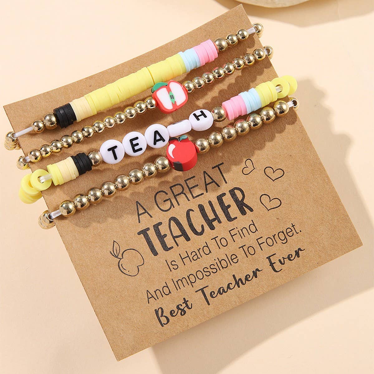 LOVE APPLE LETTER SOFT CLAY ELASTIC BRACELET SET