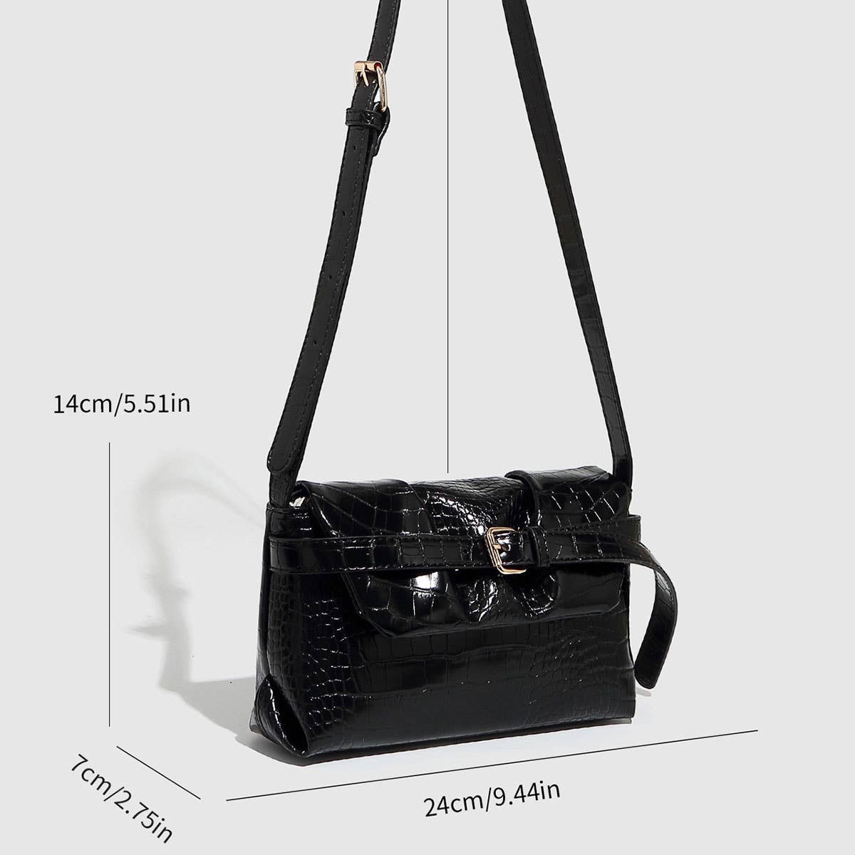 Adjustable Croc Pattern Baguette Shoulder Bag_CWAB5691