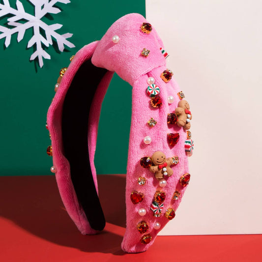 CHRISTMAS HEADBAND CANDY FLANNEL GINGERBREAD MAN