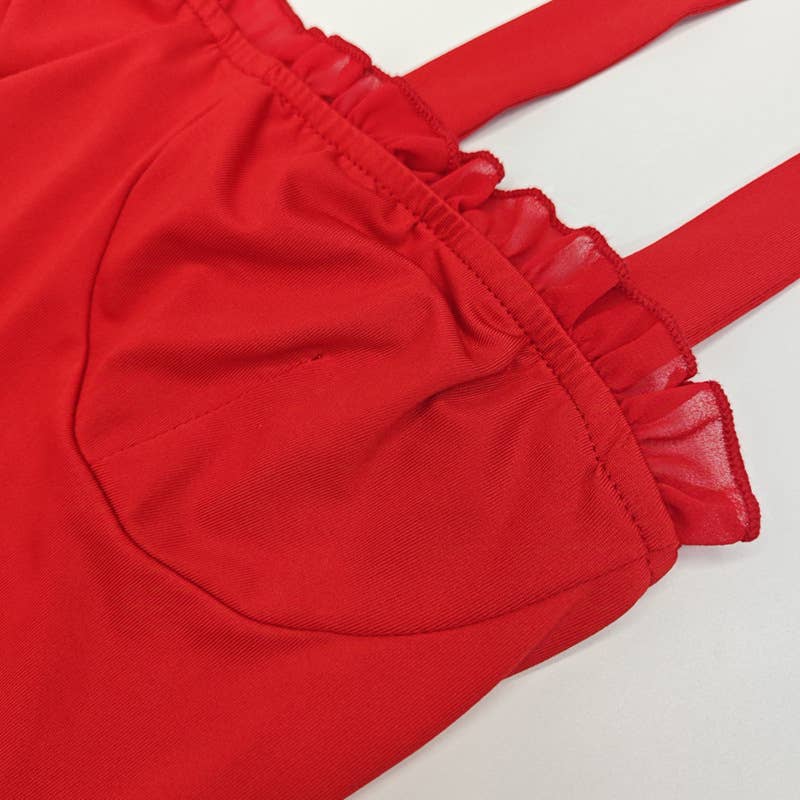 Solid color wooden ear edge dress buttock