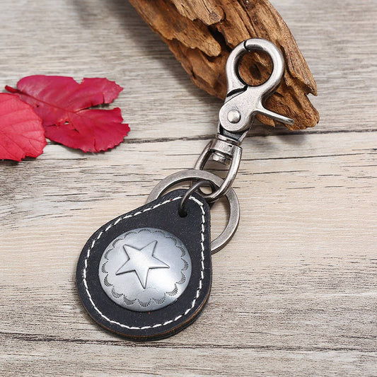 MEN'S FIVE-POINTED STAR ALLOY COWHIDE KEYCHAIN