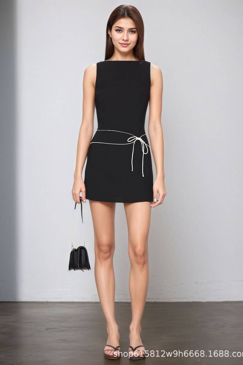 CWDSD8864_SLEEVELESS SOLID COLOR WAIST MINI DRESS
