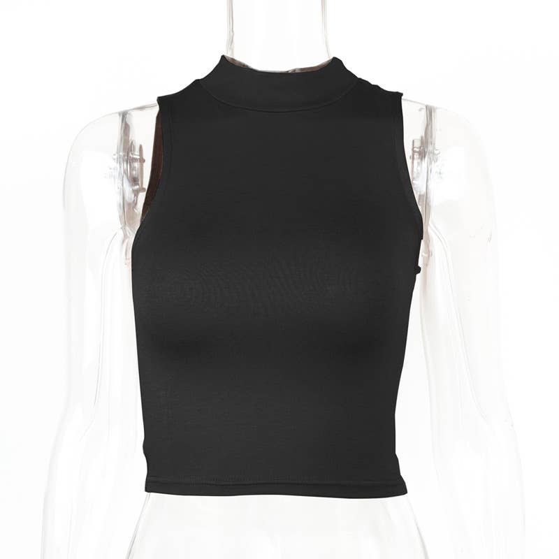 SHORT SLIM-FIT MIDRIFF HALF-NECK VEST