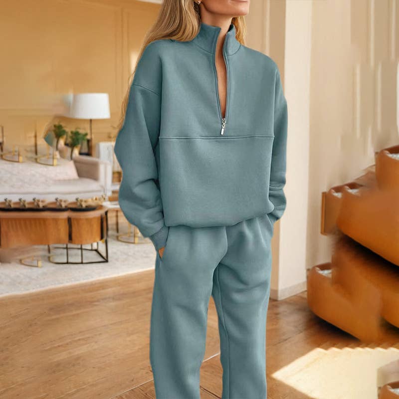 Two-piece zipper long-sleeved hoodie and trousers