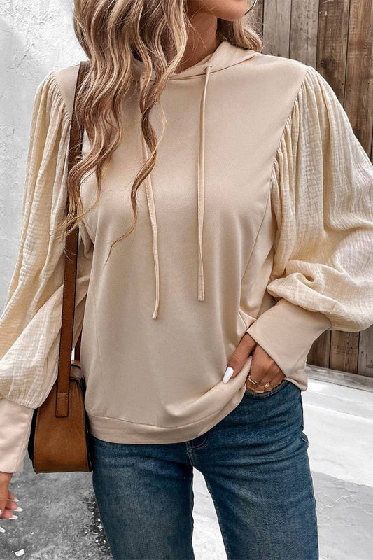 CWOHOL0684_SOLID PUFF SLEEVE HOODED SWEATSHIRT