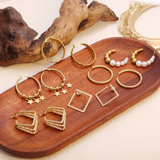 CIRCLE STAINLESS STEEL TWISTED DIAMOND EARRINGS