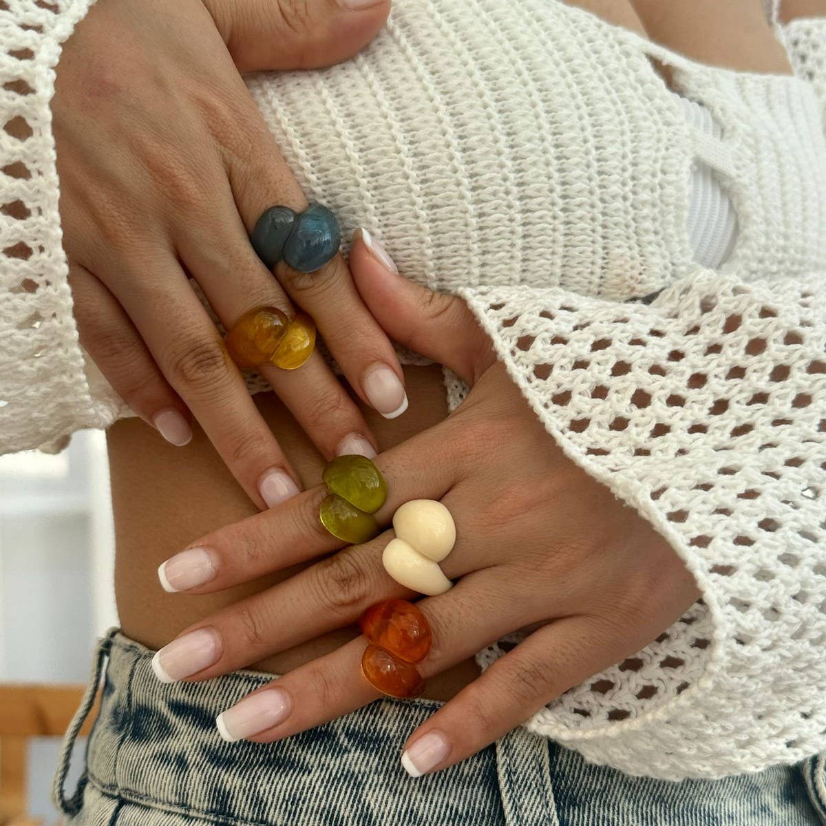 FASHION IRREGULAR DOUBLE WATER DROP PLASTIC RING_CWMM3233