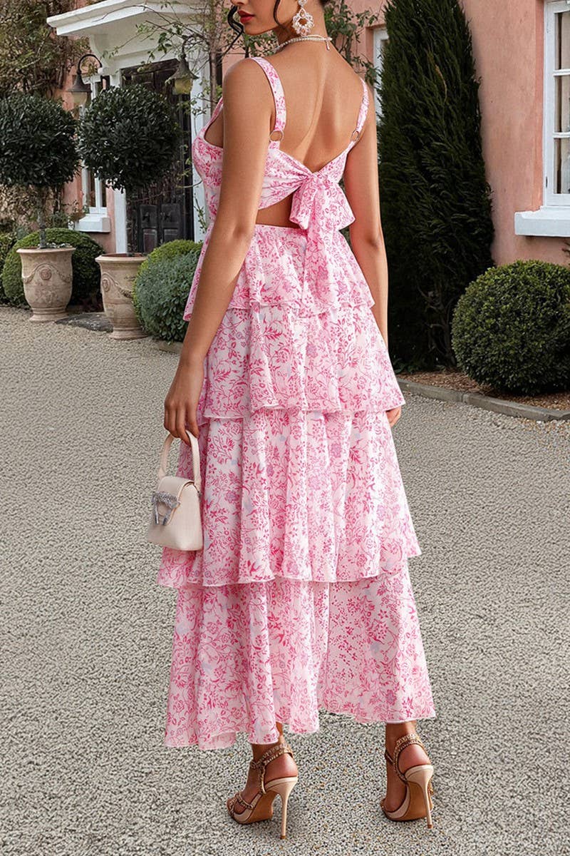 CWDHL0891_TEMPERAMENT SMALL FLORAL SUSPENDER DRESS