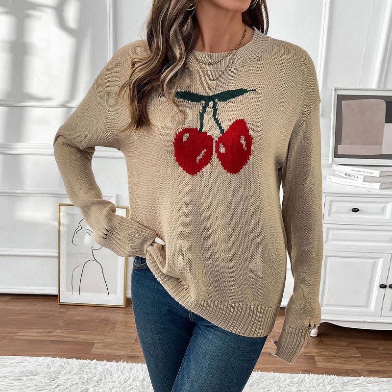 Valentine's Day cherry jacquard knitted sweater