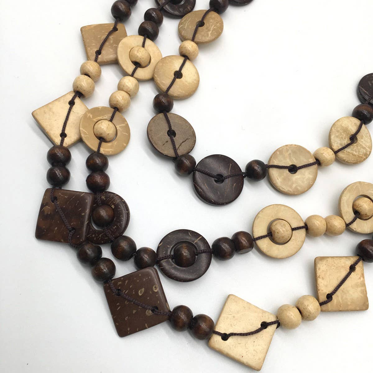 ETHNIC HAND-WOVEN COCONUT SHELL WOOD BEAD NECKLACE