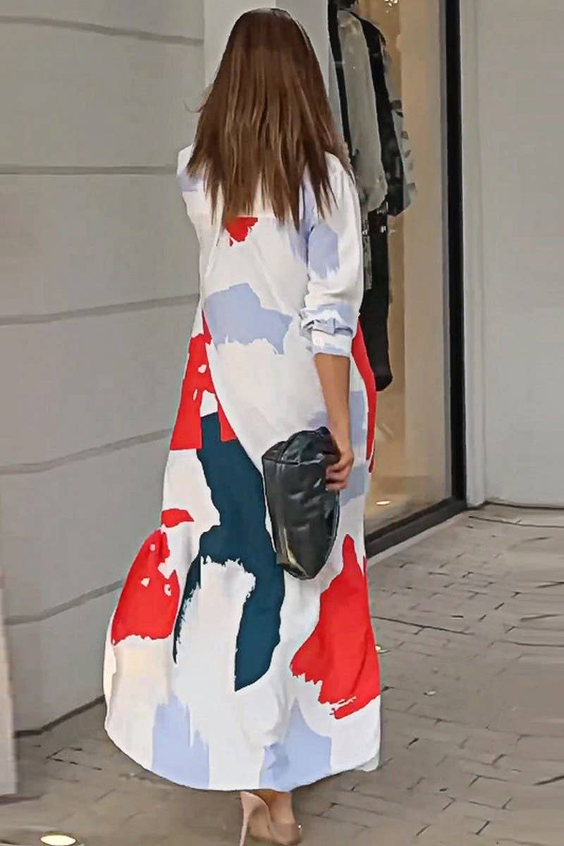 WOMEN COLLARED MARBLE PRINT COZY SHIRTS DRESS_CWDMD0719