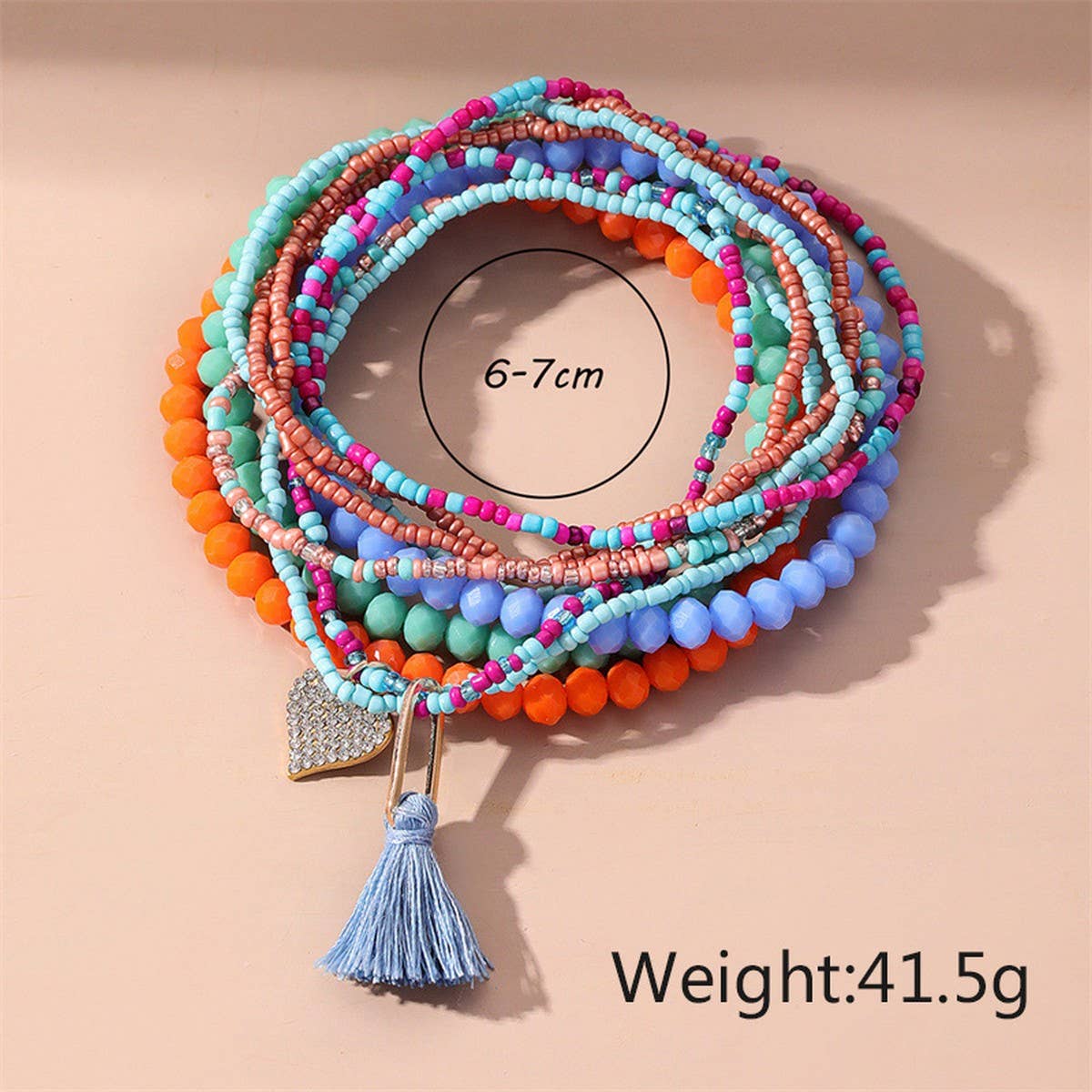 Boho Beaded Heart Tassel Anklet ??Colorful Vibes_CWMM6341