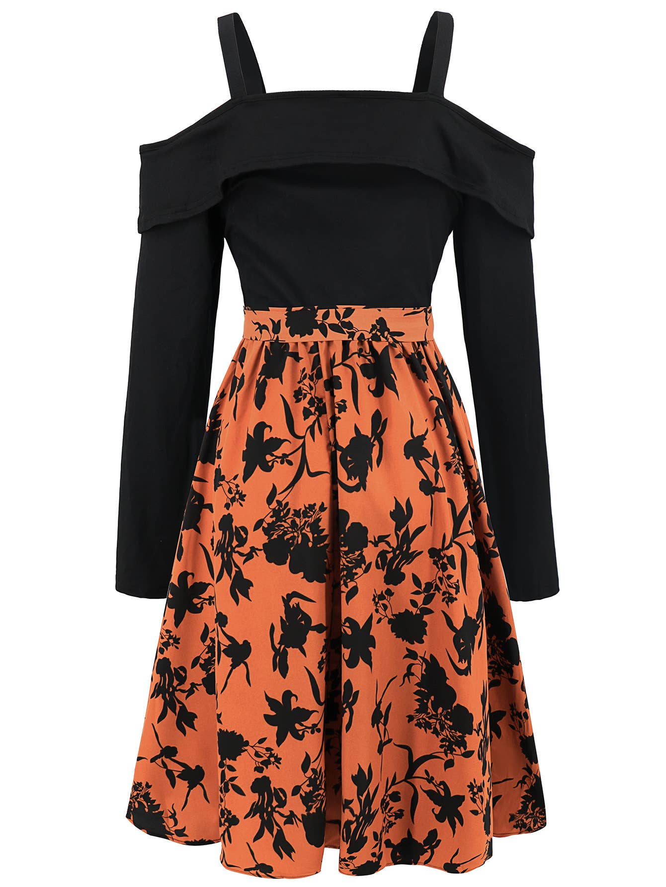 Long-sleeved off-the-shoulder floral dress