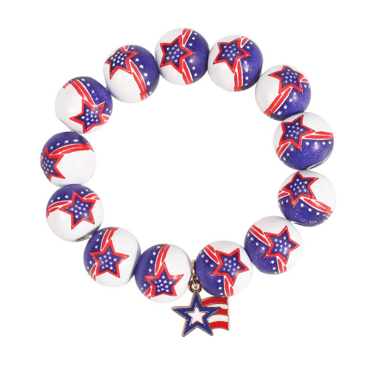 CWAJE05717_WOOD BEADED USA FLAG PATRIOTIC STRETCH BRACELET