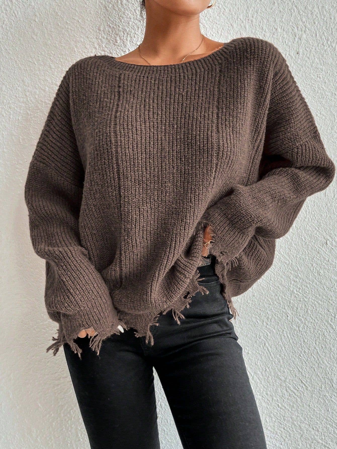 Solid color round neck hole loose sweater