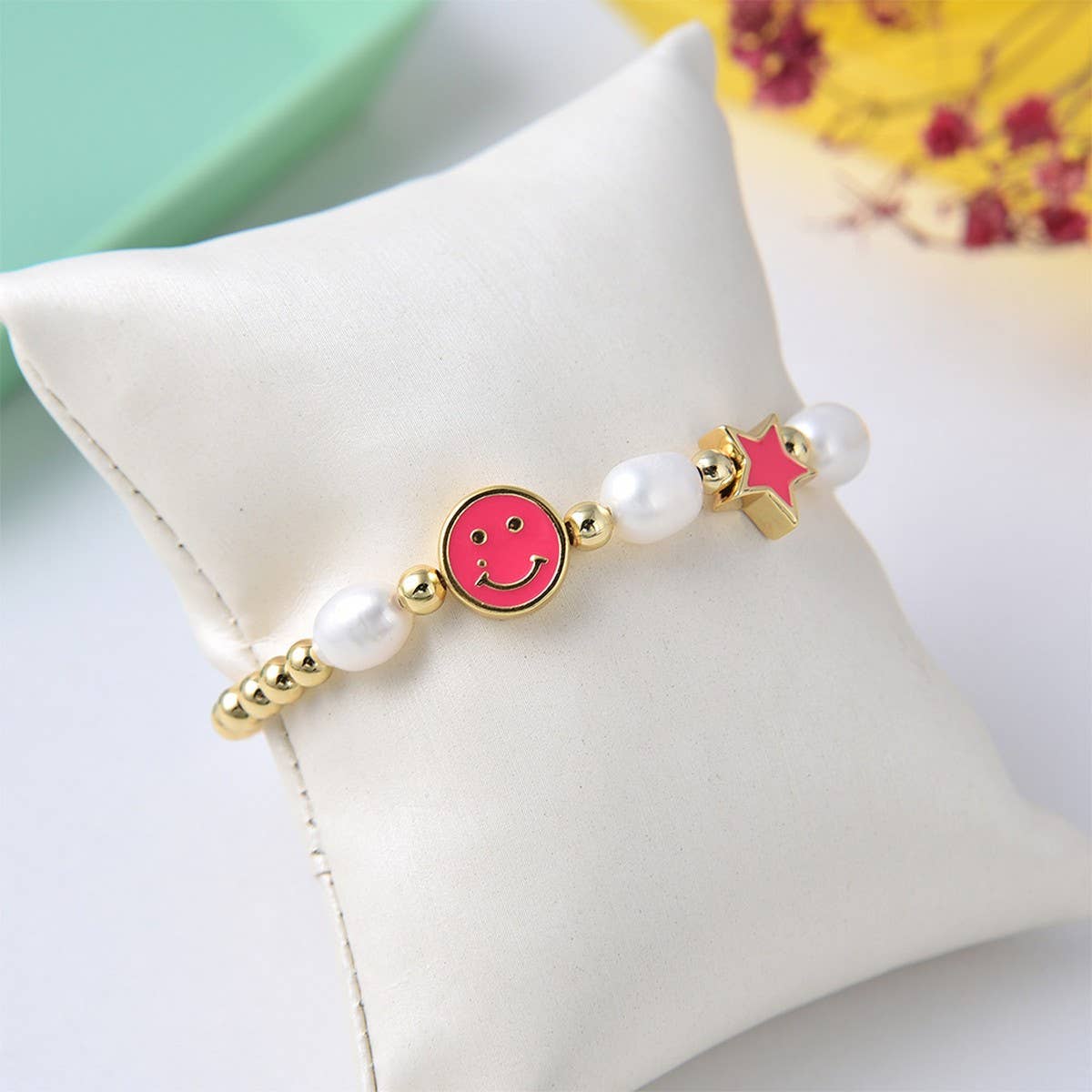 CWAJE4562_COLORFUL FIVE-POINTED STAR SMILEY FACE BRACELET