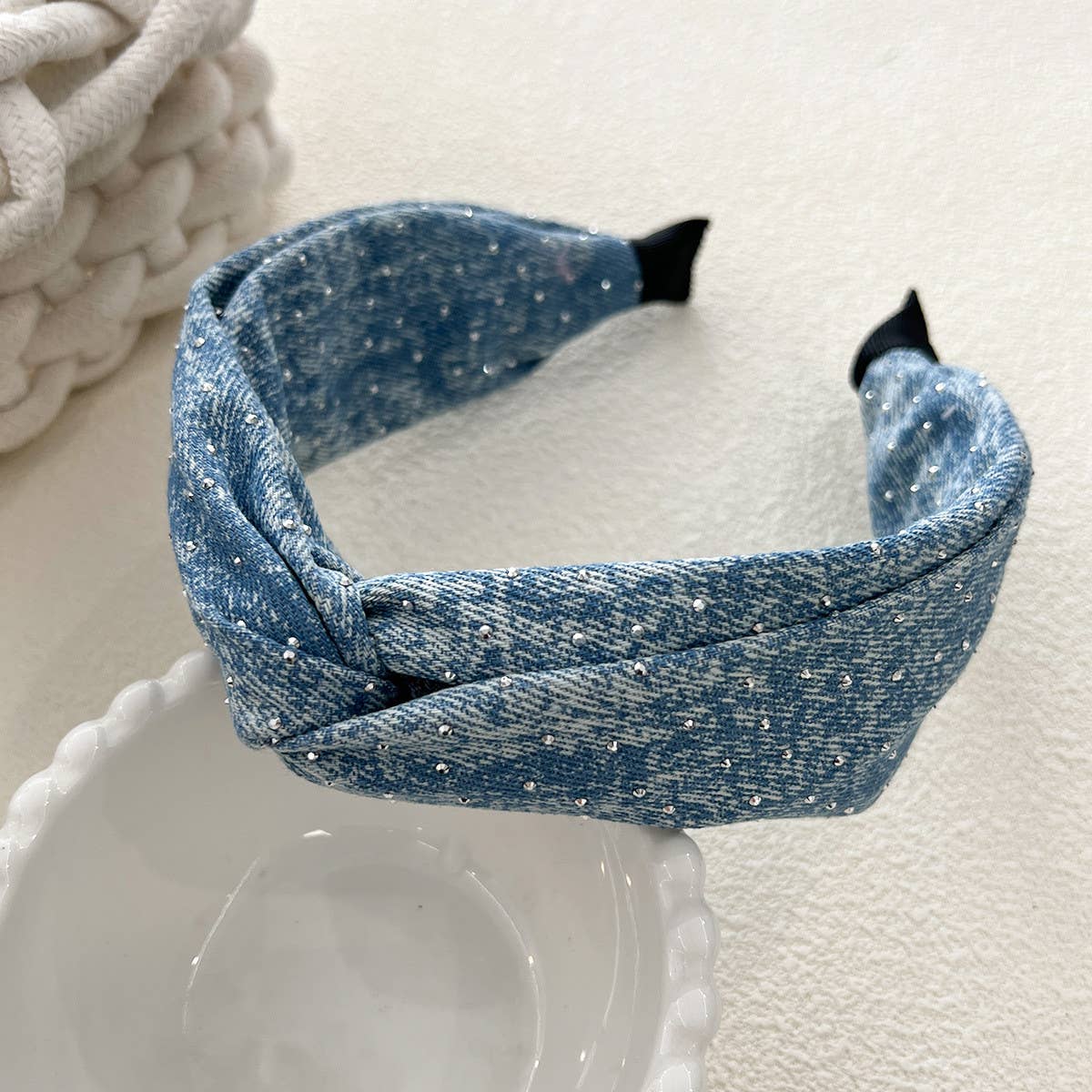 Denim Starry Puff Headband with Volume Sponge