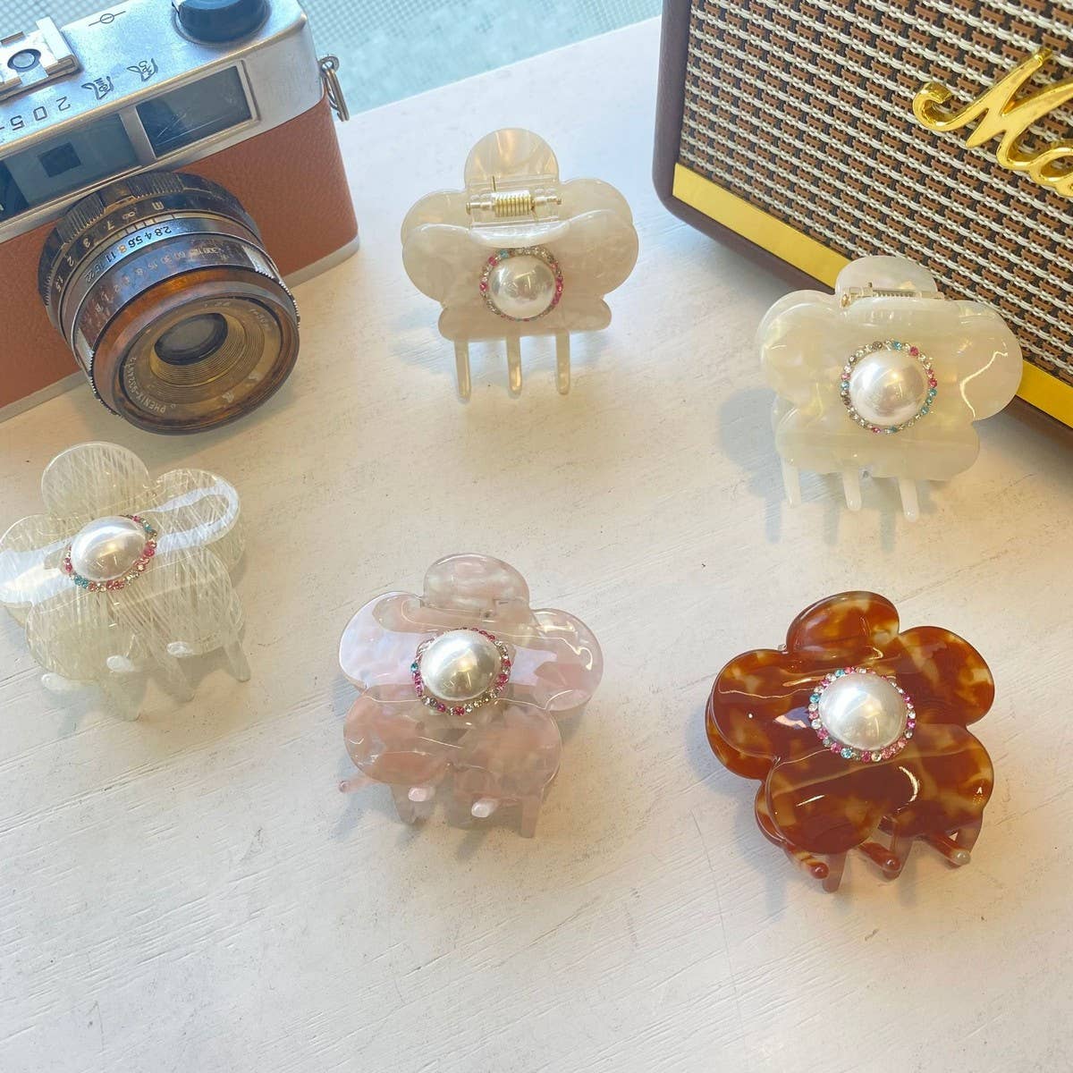 Floral Hair Clip Pearl and Rhinestone Petal Clip